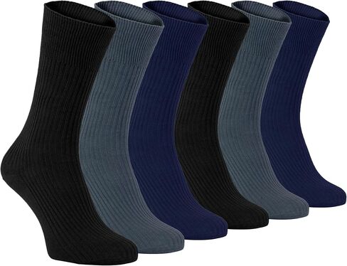 6 Pack Mens 100% Cotton Non Binding Loose Top Lightweight Ribbed Dress Socks in Saudi Arabia