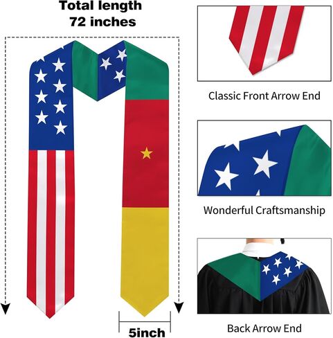 Cameroon Flag Graduation Stole 72 x 5 Inches Decorative Ceremonial Accessory Sash for International Student (Baccalaureate Gown and Hat Not Included) in Kuwait
