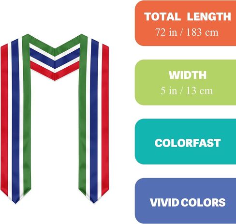 Gambia Flag Graduation Stole, Gambia Graduation Sash Scarf for Study Aboard International Students in Kuwait