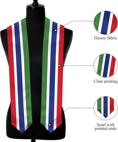 Gambia Flag Graduation Stole, Gambia Graduation Sash Scarf for Study Aboard International Students in Kuwait