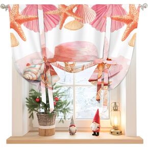 Coral Orange Red Tie Up Curtains for Windows 63 Inch Length Balloon Curtains Kitchen Adjustable Balloon Window Shade Coastal Ocean Starfish Shell Tie Up Valance Bathroom Curtain Window 52"x63" in Saudi Arabia