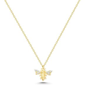 14K Solid Gold Bee Necklace, Dainty initial Bee Pendant, Minimalist Gold Animal Necklace in Saudi Arabia