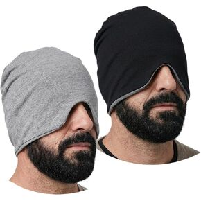 Men’s Sleep Cap 2 Pack (Thin+Thick), Blackout Comfortable Night Cap for Naps Travel Sensitive Scalp & Migraine Stress Relief Grey in Saudi Arabia