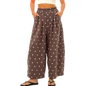 Womens Polka Dot Wide Leg Pants Summer Boho Beach Vacation Elastic Waist Palazzo High Waist Casual Pants in Saudi Arabia
