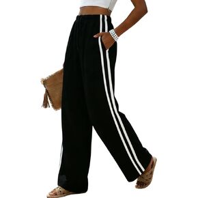 MINSURE Womens Linen Palazzo Pants Summer Wide Leg High Waist Side Striped Casual Flowy Beach Trousers with Pockets in Saudi Arabia