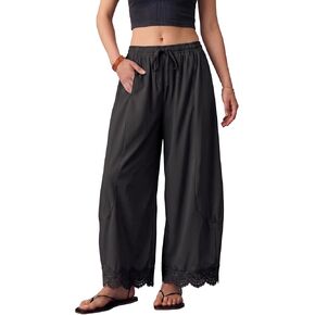Women's Summer Boho Wide Leg Palazzo Pants Casual 4-Way Stretch Flowy Drawstring Ankle Cropped Pants Lace-Hem in Saudi Arabia