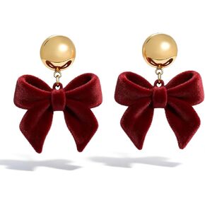 Clip On Earrings for Women Red Bow Red Rose Long Tassel Pearl Dangle Earring Elegant Non-Pierced Earrings for Women Floral Drop Earring Gift for Wedding Party Holiday in Saudi Arabia