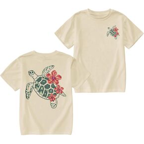 Girls Hawaiian Shirt Beach Summer Vibes Shirts Hibiscus Flower Sea Turtle Graphic Tees Tropical Vacation Cotton Tops in Saudi Arabia