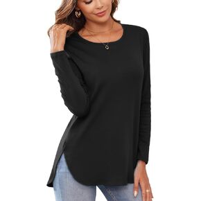 Herou Women's Casual Long/Short Sleeve T Shirt Crewneck with Side Split Fall Pullover Loose Tunic Sweater Tops in Kuwait