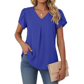 Lepunuo Womens Spring Tops Summer Dressy Casual V Neck Short Sleeve Blouses Flowy Shirts Business Work Tunic Tops in Kuwait