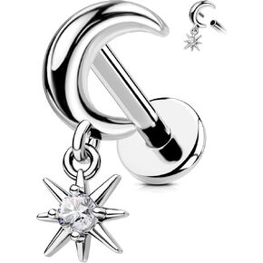 OUFER Body Piercing Moon Helix Piercing Jewelry 16G Dangle Star Helix Earrings for Women Internally Thread Conch Helix Stud Flat Back Earrings Surgical Steel Cartilage Jewelry in Saudi Arabia