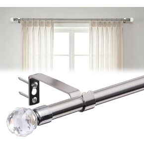 Curtain Rods 5/8 Inch Adjustable Single Rod 28-50 in - Decorative Drapery Pole with Acrylic Diamond Finial for Eyelet Curtains, Silver for Bedroom, Window, Door in Saudi Arabia