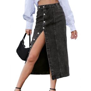Womens Jean Skirt High Waisted Button Up Slim Fit Women Midi Denim Pencil Skirts with Front Side Slit Fashion Summer in Saudi Arabia