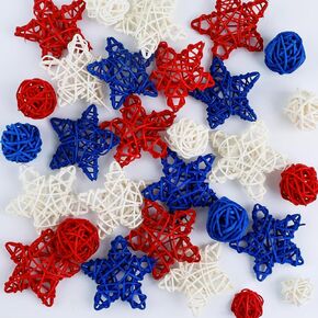4th of July Star Rattan Balls 27Pcs Patriotic Wicker Stars Red Blue White Wicker Ball 4th of July Vase Filler for Independence Day Home Decor DIY Vase Bowl Filler Ornament Table Decors in Saudi Arabia