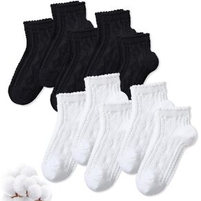 SIONCY 10 Pairs Ruffle Socks Women Cute Cotton Ankle Socks Casual Frilly Sock, Breathable, Low Cut Size 5-10 in Saudi Arabia