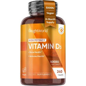 WeightWorld Vegan Vitamin D3 5000 IU Tablets for Bone & Immune Health - 240 Count - D3 Vitamin 125mcg - (8 Months Supply) VIT D Supplement for Women & Men - GMP-Approved - Gluten-Free - Non-GMO in Saudi Arabia