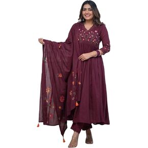 Women’s Cotton Anarkali Kurta Pant Set with Dupatta I Printed Indian Kurti Outfit in Kuwait
