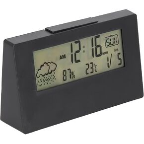 Thermohygrometer Alarm Clock with Luminous Weather Display, Digital Temperature & Humidity Monitor, Snooze Function and Night Light for Home Office School, Black or White, 13.2x7.3x3.2cm in Saudi Arabia