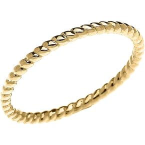 14K Yellow Gold Dainty Stackable Rope Cable Design Slender Band Ring in Saudi Arabia