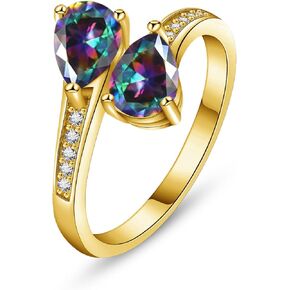 1.6ct Adjustable Women Teartrop Birthstone Ring, Thickened 14K Gold Plated Dainty CZ Gemstone Stackable Rings Band Birthday Jewelry Gifts Adjustable (US Size 5-10) in Saudi Arabia