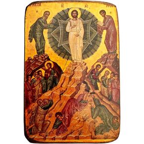 Wooden Greek Christian Orthodox Icon of the Transfiguration of Christ – Handmade Religious Wood Icon – 3.5x2.7 in / 9x7 cm / A0 in Saudi Arabia