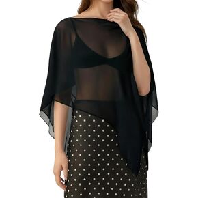 Foidiccx Womens See Through Sheer Mesh Asymmetrical Cape Poncho Top Loose Summer Shrug Elegant Chiffon Shawl Capelet Shirt in Saudi Arabia