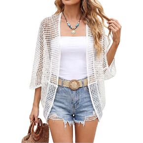Hercicy Crochet Cardigan for Women, Boho Beach Cover Up Oversized Open Front Hollow Out Knit Lightweight Long Sleeve Sweater in Kuwait