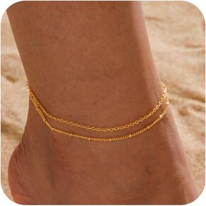 Gold/Silver Anklets for Women, Waterproof 14K Gold Plated Ankle Bracelets for Women Dainty Twist Cuban Link Heart Beads Anklets Set Layered Anklet Bracelets for Women Trendy Jewelry Gift in Saudi Arabia