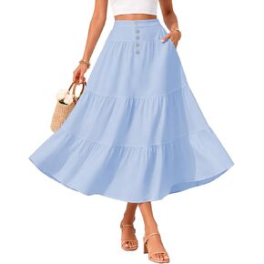 YUUNDAI Women’s High Waist Tiered Maxi Skirt Flowy Boho Long Skirt with Pockets in Saudi Arabia