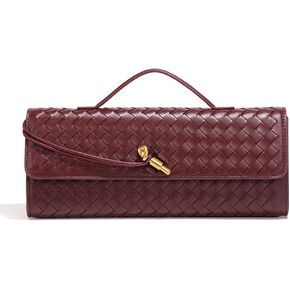 Evening Woven Handbag for Women PU Leather Clutch Purses Removable Strap Shoulder Bag Fashion Crossbody Tote Bag (Wine Red) in Saudi Arabia