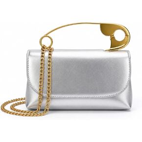Women's Unique Novelty Clutch Purse Leather Pin Crossbody Bag with Gold Handles Chain for Evening Date Daily Shopping in Saudi Arabia