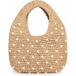 Thinkday Women's Micro Straw Beaded Bag Summer Straw Woven Beach Bag Beaded Top Handle Handbag Evening Purse Wedding Clutch Vacation Tote Wristlet Woven Handbag for Travel in Kuwait