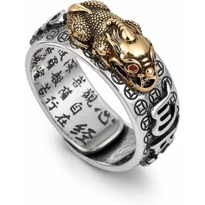 Ancient Oriental Pixiu Ring for Men and Women with Heart Sutra Mantra, Adjustable Size 9-14, Talisman for Protection and Abundance, Gothic Punk Biker Ring, Eastern Chimera Ring, Zen Jewelry in Saudi Arabia