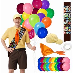 Scout Costume Set,Adult Wilderness Explorer with Yellow Hat, Orange Neckerchief, Merit Badge Sash, Balloons, Adjustable Fit, for Cosplay, Halloween, Role-Play in Saudi Arabia