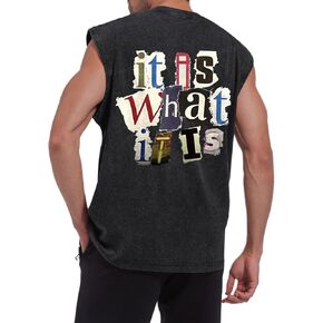 Mens Vintage Graphic Tank Acid Wash Retro Sleeveless Shirts for Men Cut Off Shirt Streetwear Muscle Tee Tops in Saudi Arabia