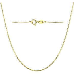 14K Solid Yellow Gold Box Chain Necklace for Women, 0.6mm & 1mm, Length 16-30 Inches in Saudi Arabia