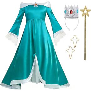 Kids Princess Costume Girls Galaxy Movie Off Shoulder Fancy Dress with Crown Wand Accessories Cosplay Party in Kuwait