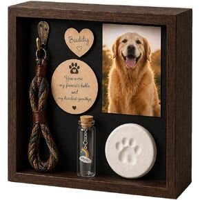 Pet Memorial Shadow Box, Rustic Solid Wood Keepsake Frame with Paw Print Kit, Fur Keepsake Jar & Collar Hook, Sympathy Gift for Dog & Cat Loss, Tabletop or Wall Display in Saudi Arabia