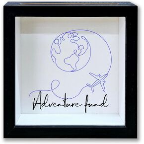 Adventure Fund Black Shadow Box Frame, Honeymoon Fund Box with Slot, Globe Themed Travel Memory Box, Adventure Archive Box Gifts, Decorative Wooden Money Savings, Wedding Gifts for Newlyweds -02 in Saudi Arabia
