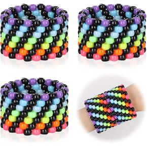 3/6 Pcs Rave Multi-layer Bracelets Stretch Rainbow Bracelets Multi Color Beaded Wrap Kandi Cuff Rave Accessories Jewelry Music Party Favor for Women Friends EDM Party Music Festival in Kuwait