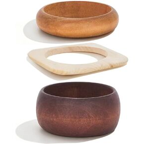 3 Pcs Natural Wood Bangle Bracelet for Women Boho Chunky Stackable Wooden Bangles Set,Wide Irregular Geometric Bangles Stack Jewelry Gift in Saudi Arabia