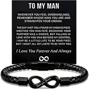 To My Husband Infinity Leather Bracelet, Stainless Steel Engraved Love You Forever Black Braided Leather Promise Bracelets With Encouragement Card Birthday Anniversary Jewelry Gift for Him in Saudi Arabia