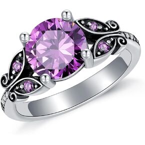 925 Sterling Silver Vintage Natural Amethyst Ring Promise Rings for Her, Round Cut Amethyst Ring Engagement Ring for Women Wedding Birthday Jewelry, Customizable 10k Gold/14k Gold/18k Gold/925 Sterling Silver in Saudi Arabia