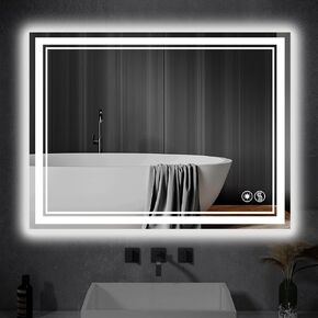 24“ x 36" LED Mirror for Bathroom Front and Backlit Anti-Fog Dimmable 3 Colors LED Bathroom Mirror with Lights Memory Function Smart Mirror Wall Mounted Horizontal/Vertical in Saudi Arabia