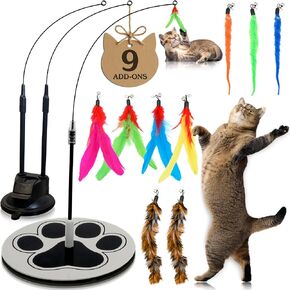 Cat Toys Wand Set Retractable Cat Fishing Pole with 8 Fuzzy Worm Teaser Attachments, Interactive Kitten Toys for Indoor Cats, Durable Wooden Handle, Extendable Cat Teaser Rod for Play and Exercise in Saudi Arabia