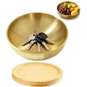 Key Bowl For Entryway Table Key Bowl Catch All Vowl Gold Fruit Bowl, Perfect For Kitchen Countertops And Coffee Tables 7.4 Inches In Diameter Comes With An Elegant Wooden Coaster in Saudi Arabia