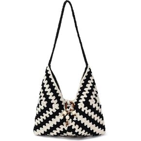 Crochet Knitted Bohemian Beach Purse for Women,Crochet Woven Boho Shoulder Bag Tote Handbags Summer Vacation Soft Foldable in Saudi Arabia