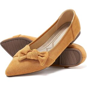 Womens Comfortable Work Flats: Memory Foam & Slip-Resistant for Office All Day Wear - Pointed Toe & Suede Bow for Confidence in Business Meetings - Professional Women in Kuwait