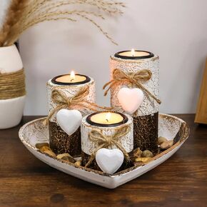 Wooden Tealight Candle Holders with Heart Tray, Rustic Farmhouse Candle Holders for Table Centerpiece Classic and Elegant Tea Light Holder Set for Valentines Day Wedding Anniversary Holiday Home Decor in Saudi Arabia