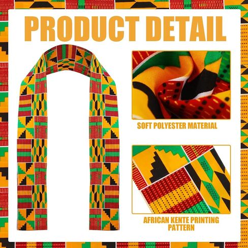 Kente Scarf Stole, 72 x 5.1 in African Print Scarf for Graduation, Choir, Black History Month & Events in Saudi Arabia
